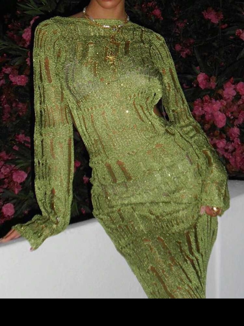 Olive Green Long-Sleeve Knit Slim Fit Dress